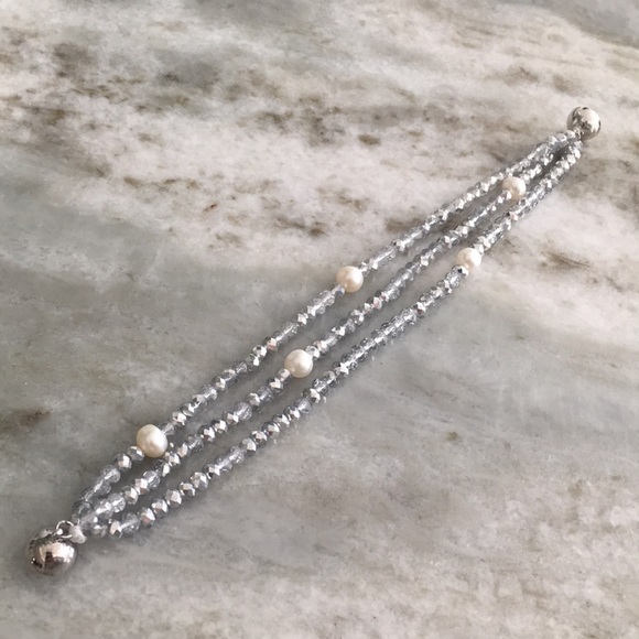 Silver Pearl Beaded Magnetic Multi Strand Bracelet - Picture 3 of 7